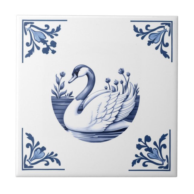 Gänse Delft Blau und Weiße Florenkornchen Bird Fliese (Vorderseite)