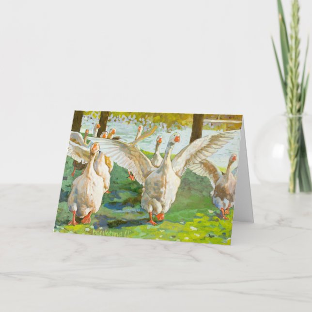 Gänse, die durch den grünen Park fahren Karte (Vorderseite)