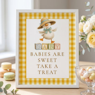 Gänse-Gelb-Gingham-Nimm-ein-Mitbringsel-Baby-Party Poster
