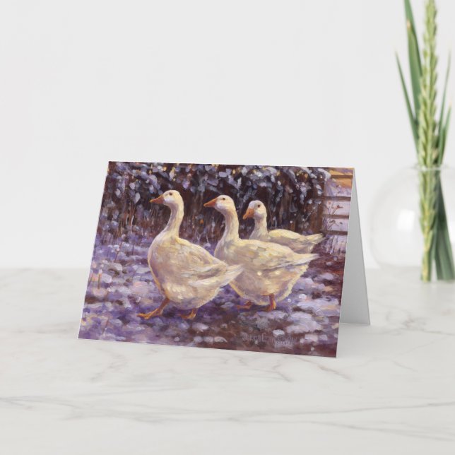 Gänse im Schnee Feiertagskarte (Vorderseite)