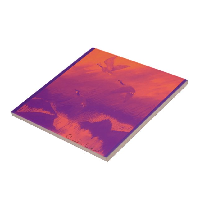 Gänse in Orange & Lila Fliese (Seite)