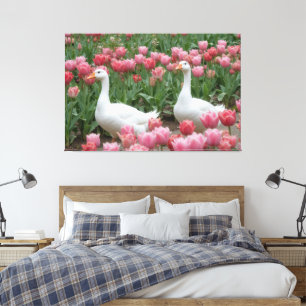 Gänse in rosa Wildblume Wiesentierlover Leinwanddruck
