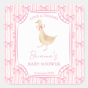 Gänse-Kinderreime-Baby-Party rosa personalisiert Quadratischer Aufkleber