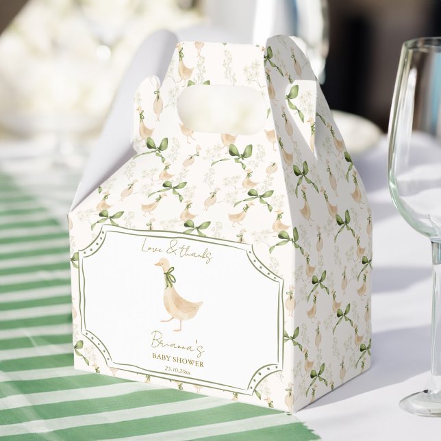 Gänse Kinderzimmer Rymes Babydusche bevorzugt Geschenkschachtel (Goose nursery rhymes baby shower favors personalized favor boxes sage green ribbon cute goose )