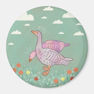 Gänse Mädchen   Whimsical Folk Art Gänse Duo Magnet