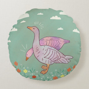Gänse Mädchen Whimsical Folk Art Gänse Duo Rundes Kissen