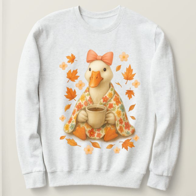 Gänse mit Kaffee & Blankon , Fall Vibes Cosy Sweatshirt (Design vorne)