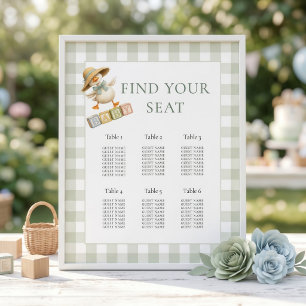 Gänse-Sage-Gingham-Baby-Shower-Sitzplan Poster