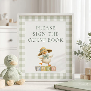 Gänse-Sage-Gingham-Gästebuch-Sign Baby Shower Poster