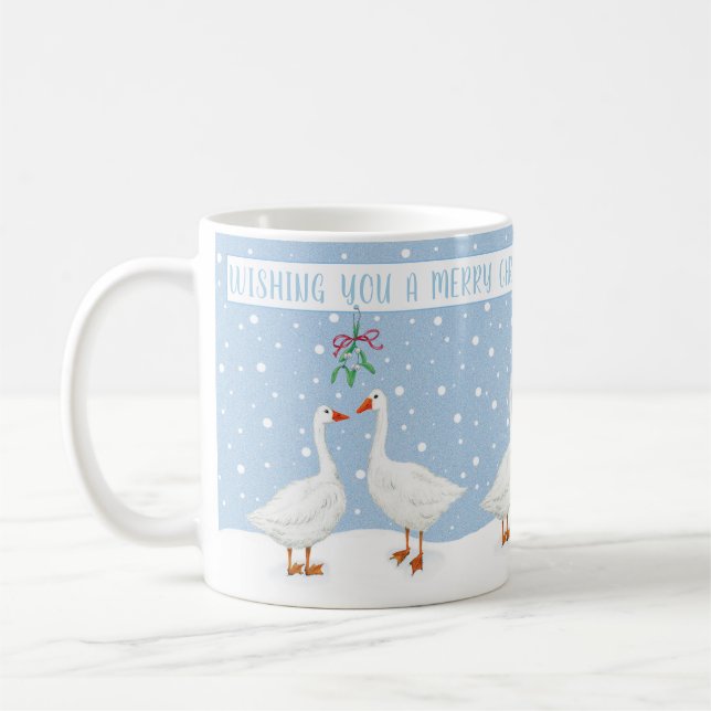 Gänse Snow Mistletoe Frohe Weihnachtsfeier Tasse (Links)