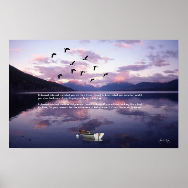 Gänse über Glacier Lake bei Sunset Poster (Vorne)