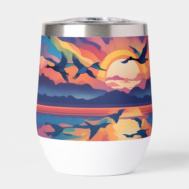 Gänse über Wasser bei Sonnenaufgang (Vorderseite)