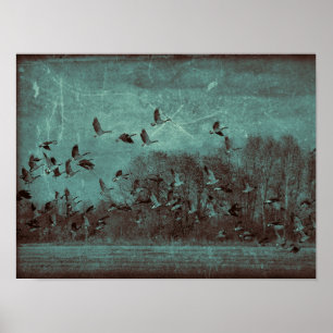 Gänse Vintage Antik Türkisgrüne Textur Decoupage Poster