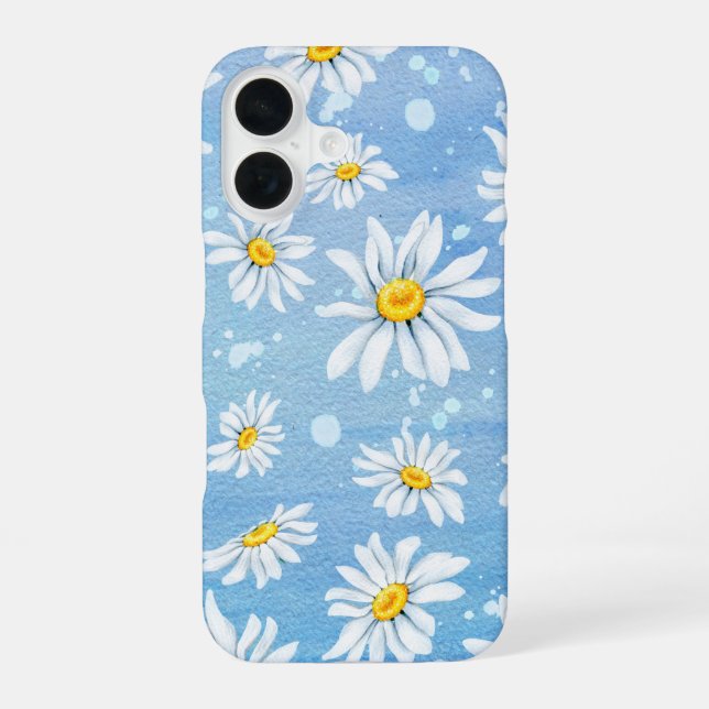 Gänseblümchen Abstrakt auf Blau iPhone 16 Hülle (Rückseite)