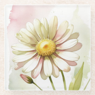 Gänseblümchen-Aquarell-Blume modern professionell Glasuntersetzer