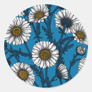 Gänseblümchen auf Blau Runder Aufkleber