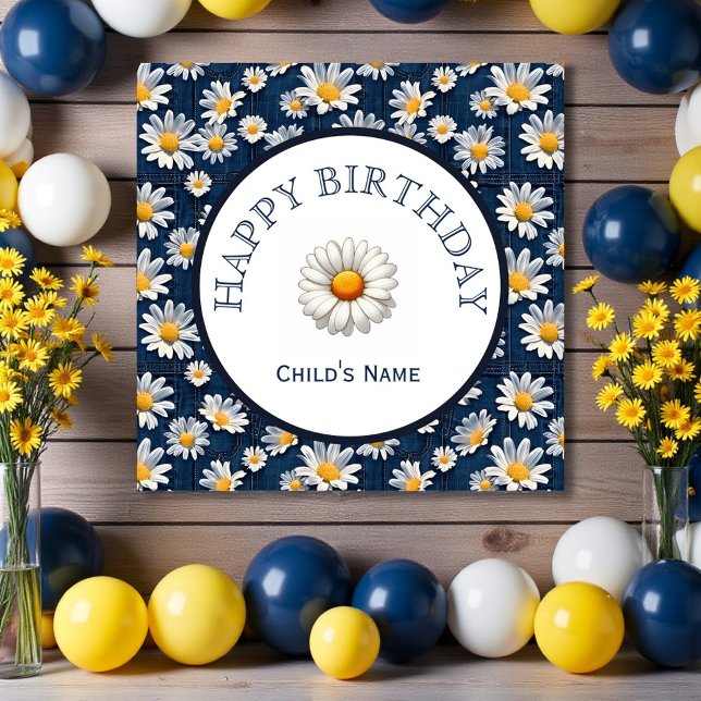 Gänseblümchen auf blauem Denim-Geburtstag  Poster (Von Creator hochgeladen)