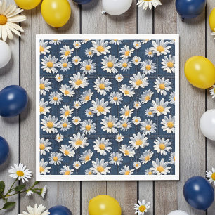 Gänseblümchen auf blauem Denim-Geburtstag Serviette