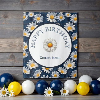 Gänseblümchen auf blauem Denim-Geburtstag  Wandteppich
