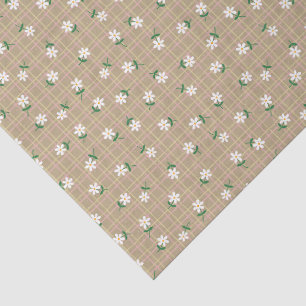 Gänseblümchen auf braunem Karo (großer Maßstab) Seidenpapier