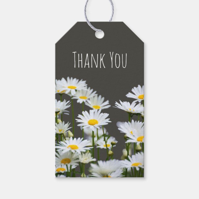 Gänseblümchen auf Grau Danke Benutzerdefiniert Geschenkanhänger (Vorderseite)
