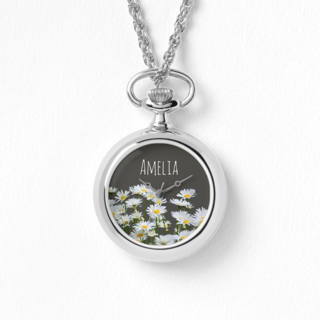 Gänseblümchen auf Grau Personalisiert Armbanduhr (Vorderseite)