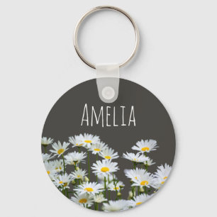 Gänseblümchen auf Grau Personalisiert Schlüsselanhänger