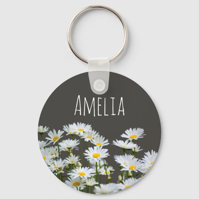 Gänseblümchen auf Grau Personalisiert Schlüsselanhänger (Vorderseite)