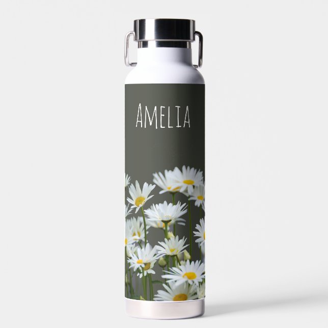 Gänseblümchen auf Grau Personalisiert Trinkflasche (Vorne)