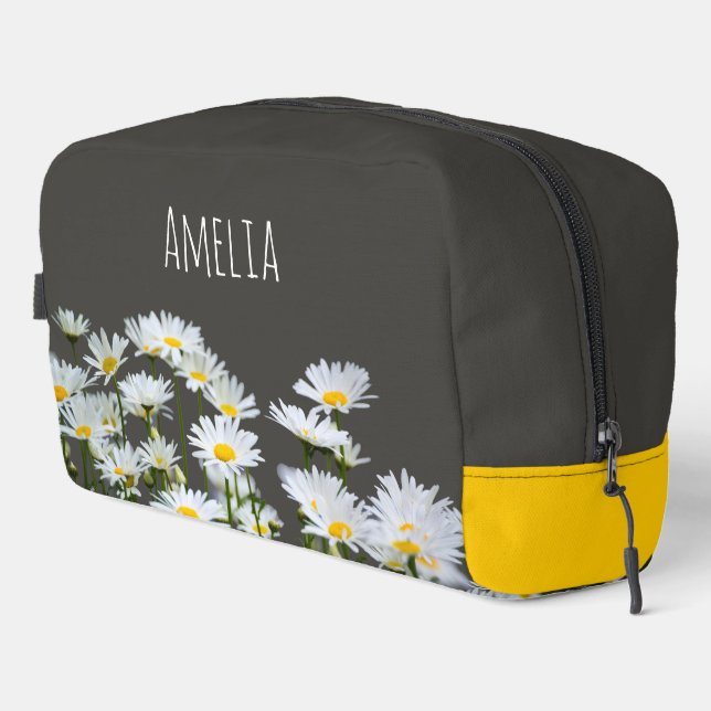 Gänseblümchen auf Grau Personalisiert Waschbeutel (Rechte Ecke)