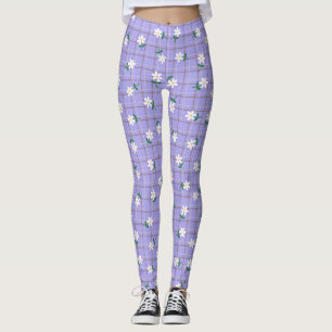 Gänseblümchen auf Karo (großer Maßstab) Lila Leggings