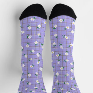 Gänseblümchen auf Karo (großer Maßstab) Lila Socken
