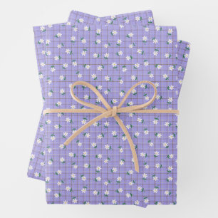 Gänseblümchen auf lila Tartan (kleine Größe) Geschenkpapier Set