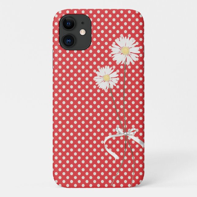 Gänseblümchen auf Rot mit weißen Polka-Punkten Case-Mate iPhone Hülle (Rückseite)