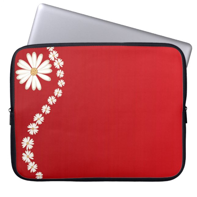Gänseblümchen auf roter Laptop-Computer Hülse Laptopschutzhülle (Vorderseite)