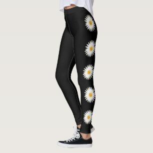 Gänseblümchen auf schwarzem Hintergrund Farbe Leggings