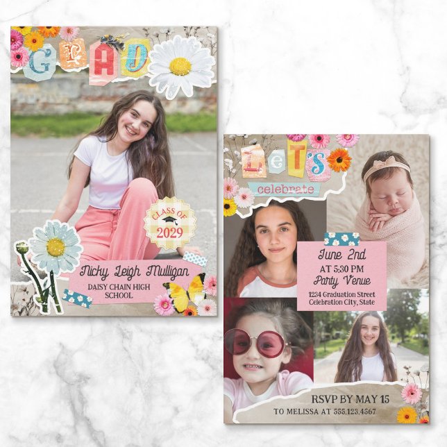Gänseblümchen-Ausschnitte Scrapbook Collage Abschl Einladung (Von Creator hochgeladen)