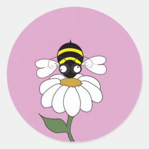 Gänseblümchen-Biene-Rund-Sticker Runder Aufkleber