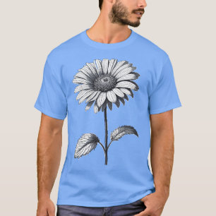 Gänseblümchen Blume mit Stiel Schwarz-Weiß-Kunst S T-Shirt