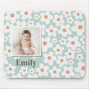 Gänseblümchen-Blumen-Boho-Retro-Foto Türkis Orange Mousepad