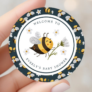 Gänseblümchen-Blumen-Hummel-Biene-Baby-Party Runder Aufkleber