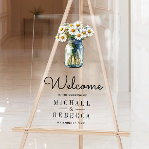 Gänseblümchen Blumen Mason Glas Hochzeit Willkomme Acrylschild