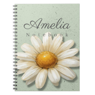 Gänseblümchen-Blumen-Notizbuch Name | Salbeigrünes Notizblock