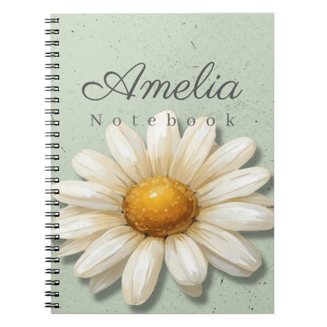 Gänseblümchen-Blumen-Notizbuch Name | Salbeigrünes Notizblock (Vorderseite)