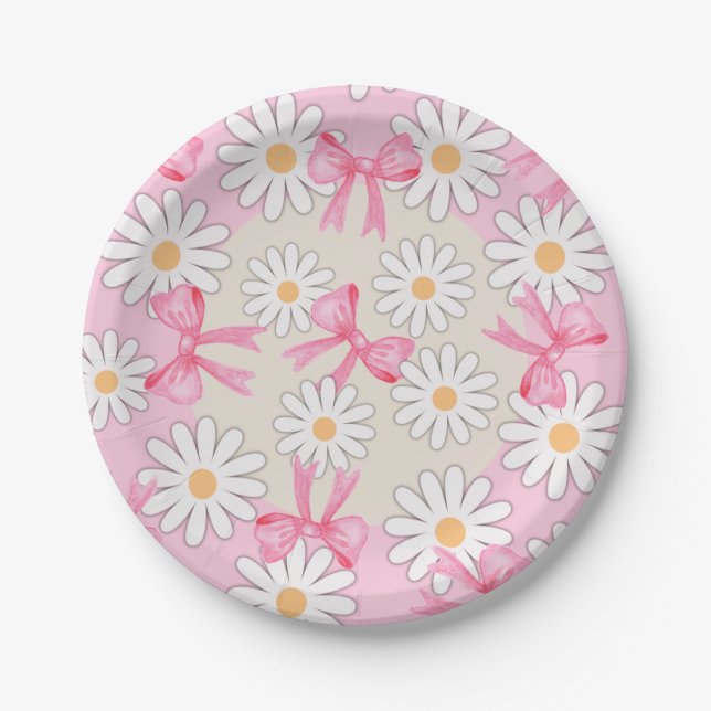 Gänseblümchen-Blumen-Schleifen-Papierteller 7" run Pappteller (Vorderseite)