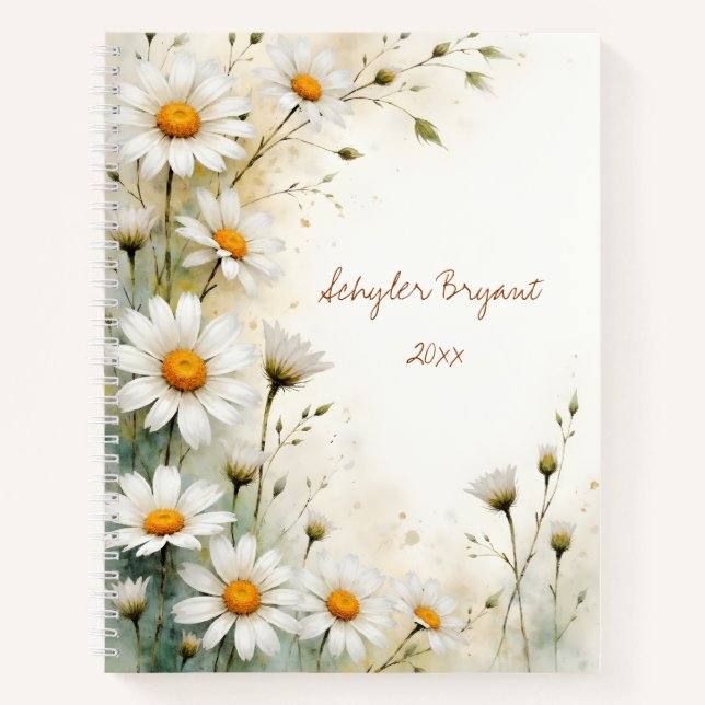 Gänseblümchen-Blumen-Spiral-Journal Botanisch Früh Notizbuch (Vorderseite)