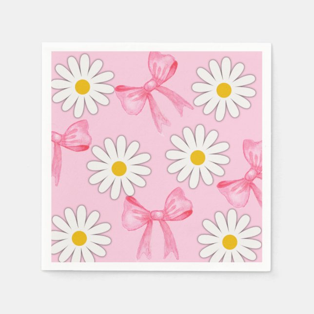 Gänseblümchen-Blumen- und Schleifen-Serviette Serviette (Vorderseite)