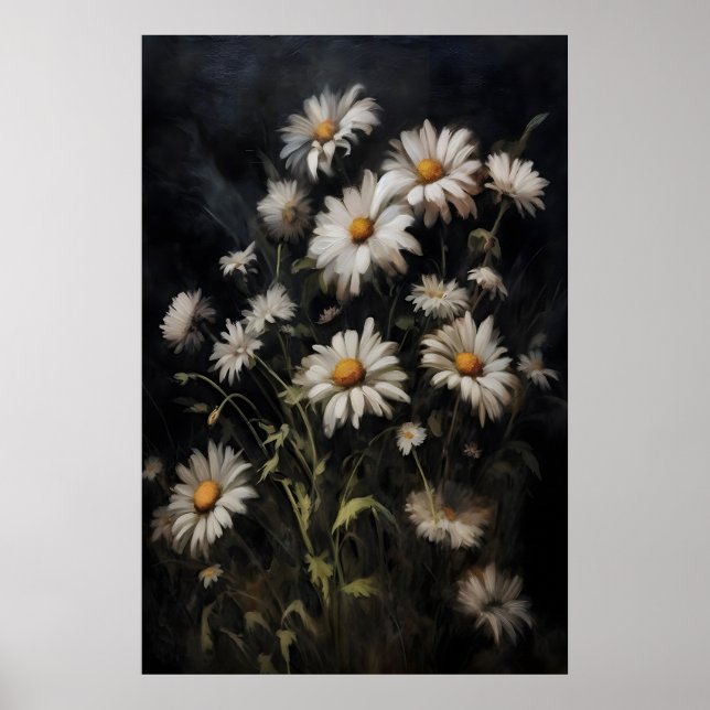 Gänseblümchen-Blumenmalerei, Dark Academia, Vintag Poster (Vorne)
