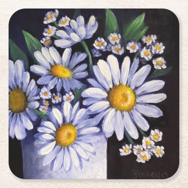 Gänseblümchen-Blumenpapier-Untersetzer Rechteckiger Pappuntersetzer (Vorderseite)
