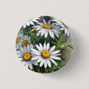 Gänseblümchen Blumenstrauß Elegante Aquarellmalere Button